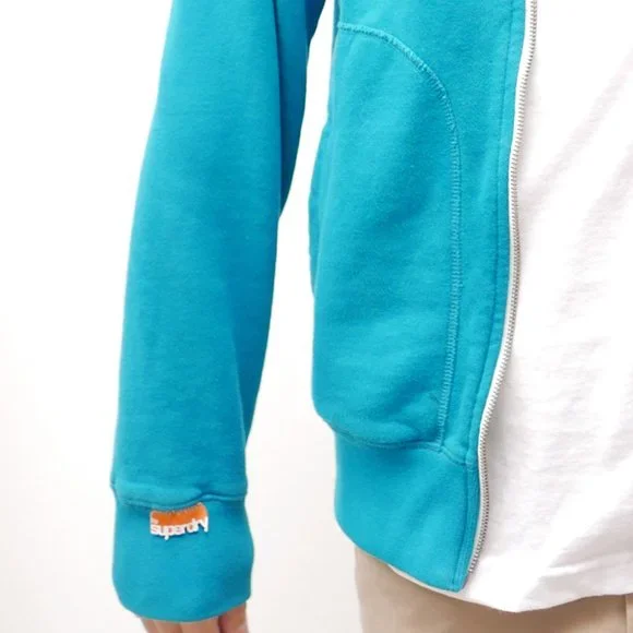 Superdry Japan Doubleblacklabel Destroyed Fleece Zip Hoodie - Turquoise - Size M - Picture 3 of 5
